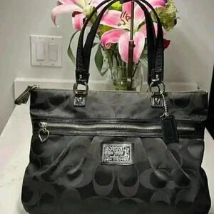 COACH F20026 Black Poppy Daisy Signature Tote